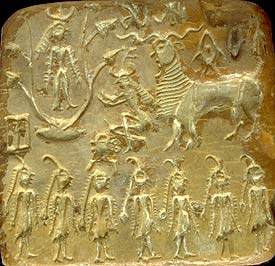 Scena prawdopodobnie mitologii &bdquo;zodiakalnej", z siedmioma postaciami, prototypami Matrik u do�u
