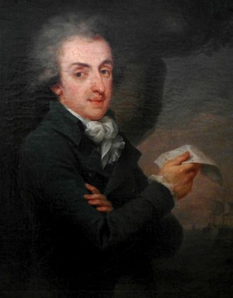 Prot z rachunkiem na tle statków handlowych, portret pędzla Grassiego