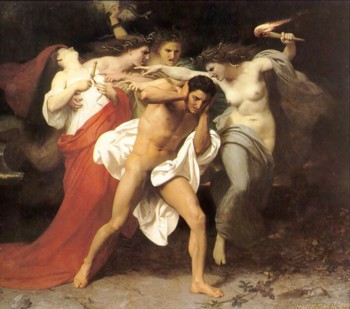 Orestes drczony przez Furie: William-Adolphe Bouguereau (1825-1905) — The Remorse of Orestes (1862) (Wyrzuty Sumienia Orestesa)