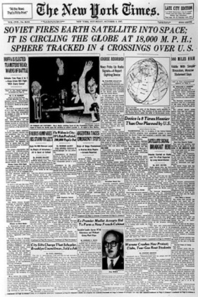 New York Times informuje o wystrzeleniu przez ZSRR pierwszego sztucznego satelity Ziemi. Padziernik 1957