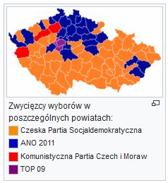 ANO w 2013 wygraa gwnie na pnocy Czech, w regionach ssiadujcych z Polsk